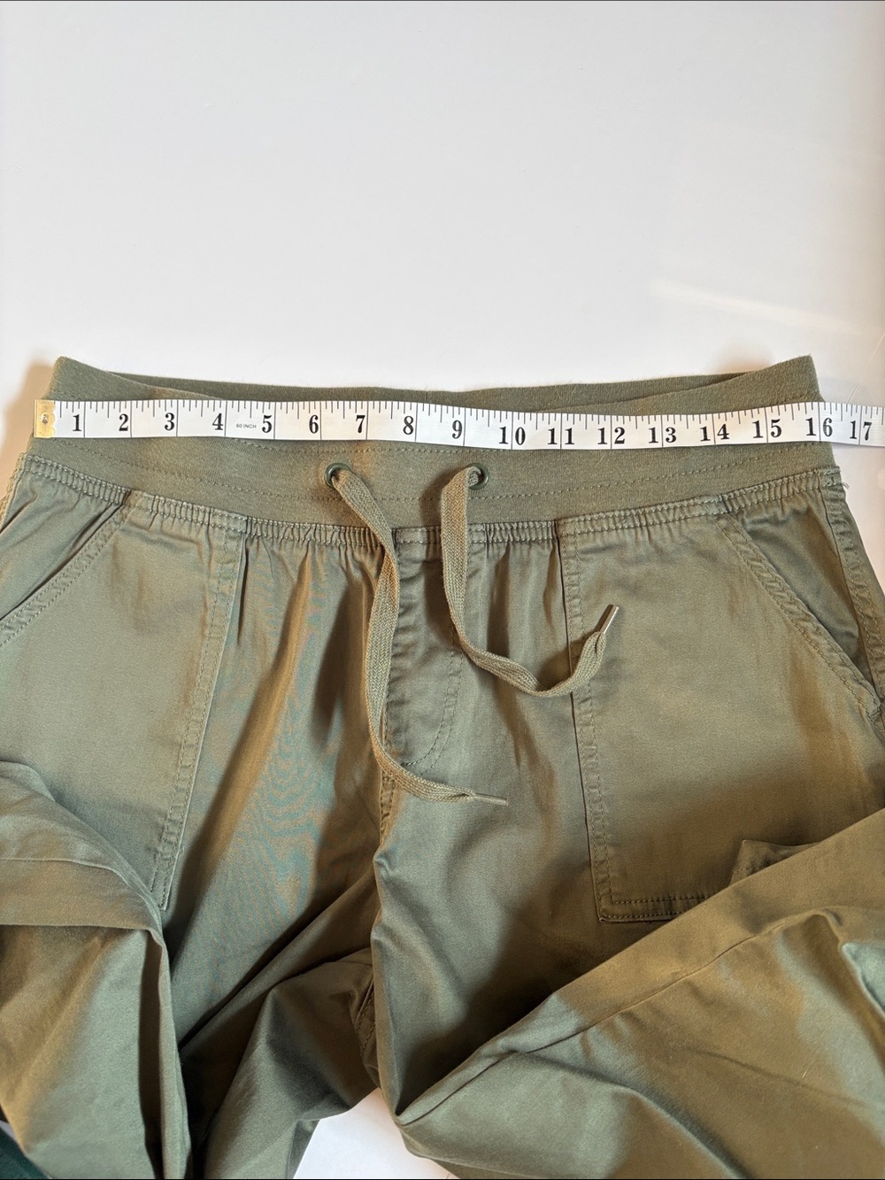 Warehouse One Olive Green Cropped relaxed, Drawstring Pants, women’s Sz M. - Picture 5 of 9